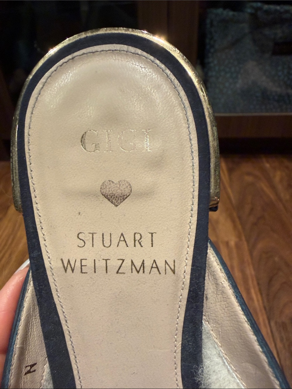 Stuart Weitzman Navy Suede Pointed Slip-On Mules with Eye Embroidery - Picture 2 of 5